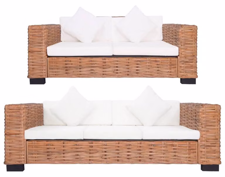 Set divano lounge in rattan - Set da salotto - Divano da esterno - Panchina da giardino - Divano - Due posti + tre posti - Rattan naturale