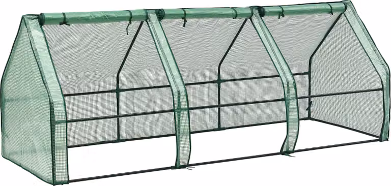 Mini serra Höflein 240x90x90cm Serra in foglio per esterni Serra con cerniera e 3 finestre Pellicola a griglia verde
