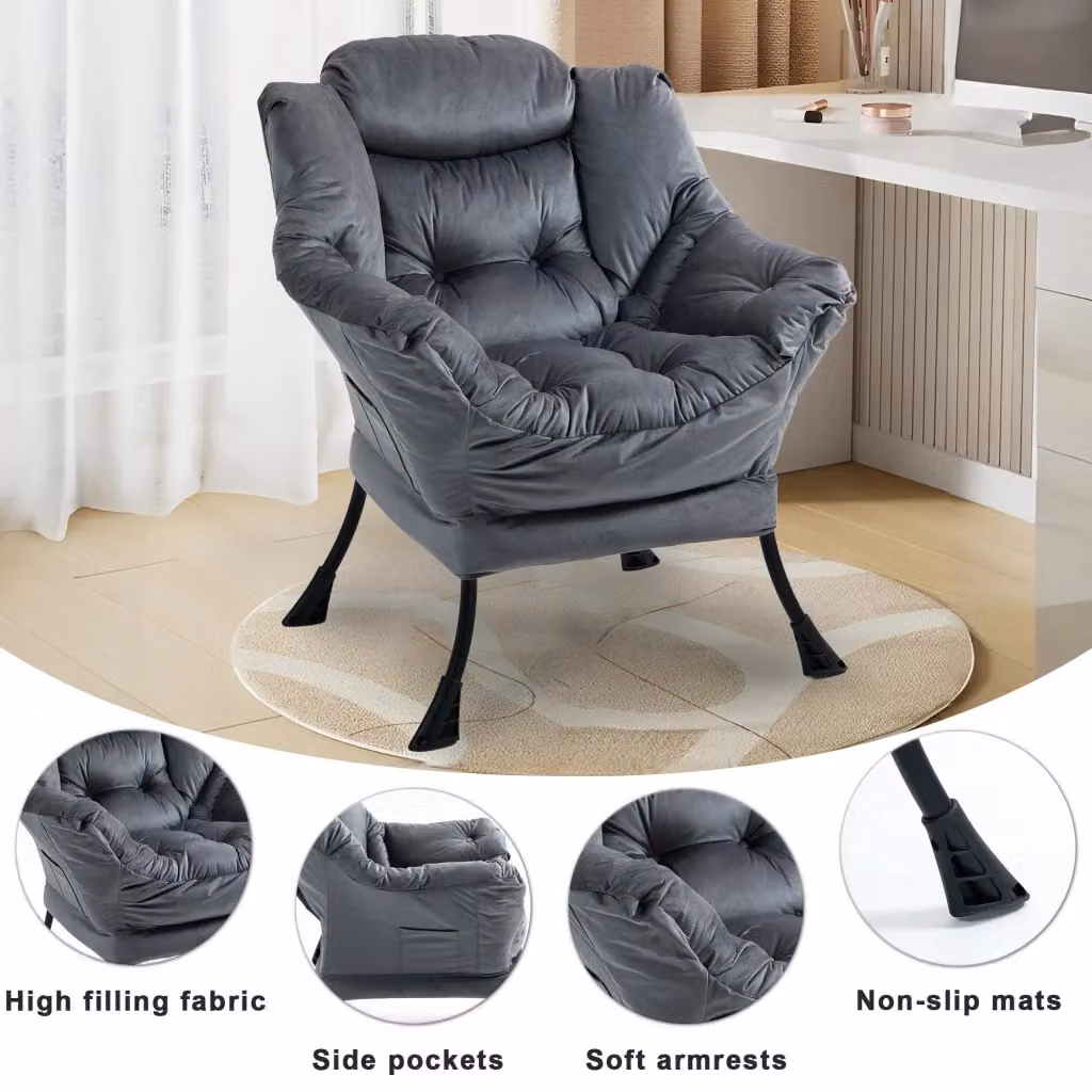 Poltrona relax OKWISH in metallo con supporto per il collo, grigio scuro, ideale per soggiorno, balcone e giardino – 2