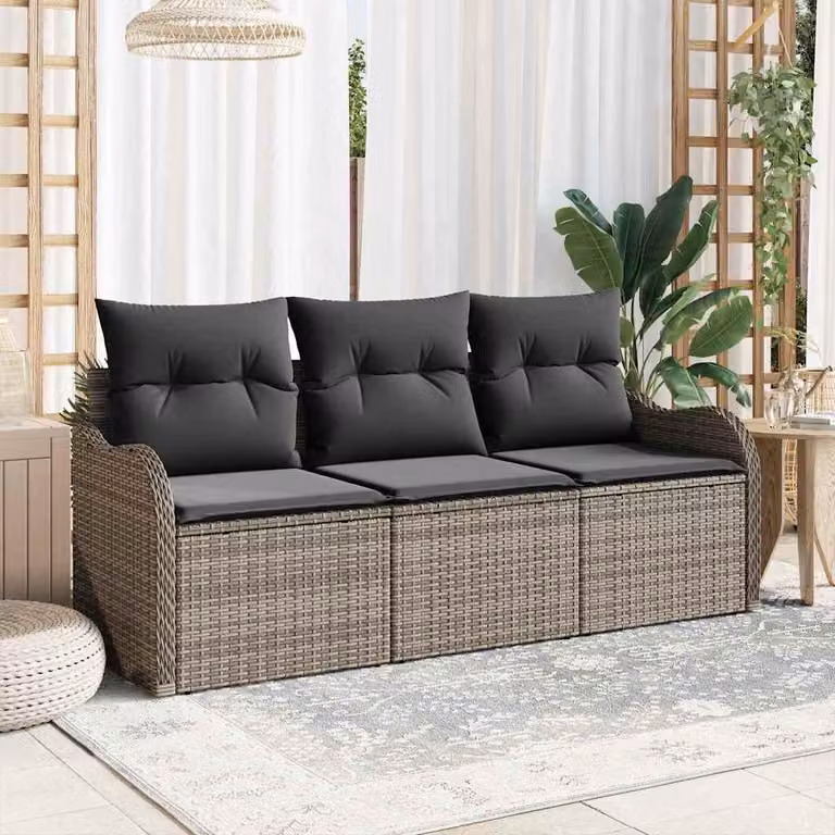 Maison Exclusive - Set Divano da Giardino con cuscino 3 pcs Grigio Poly Rattan