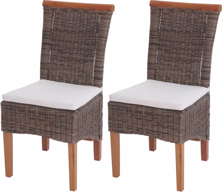 set di 2 sedie da sala da pranzo Savona, sedia da cucina, rattan ~ con cuscino di seduta