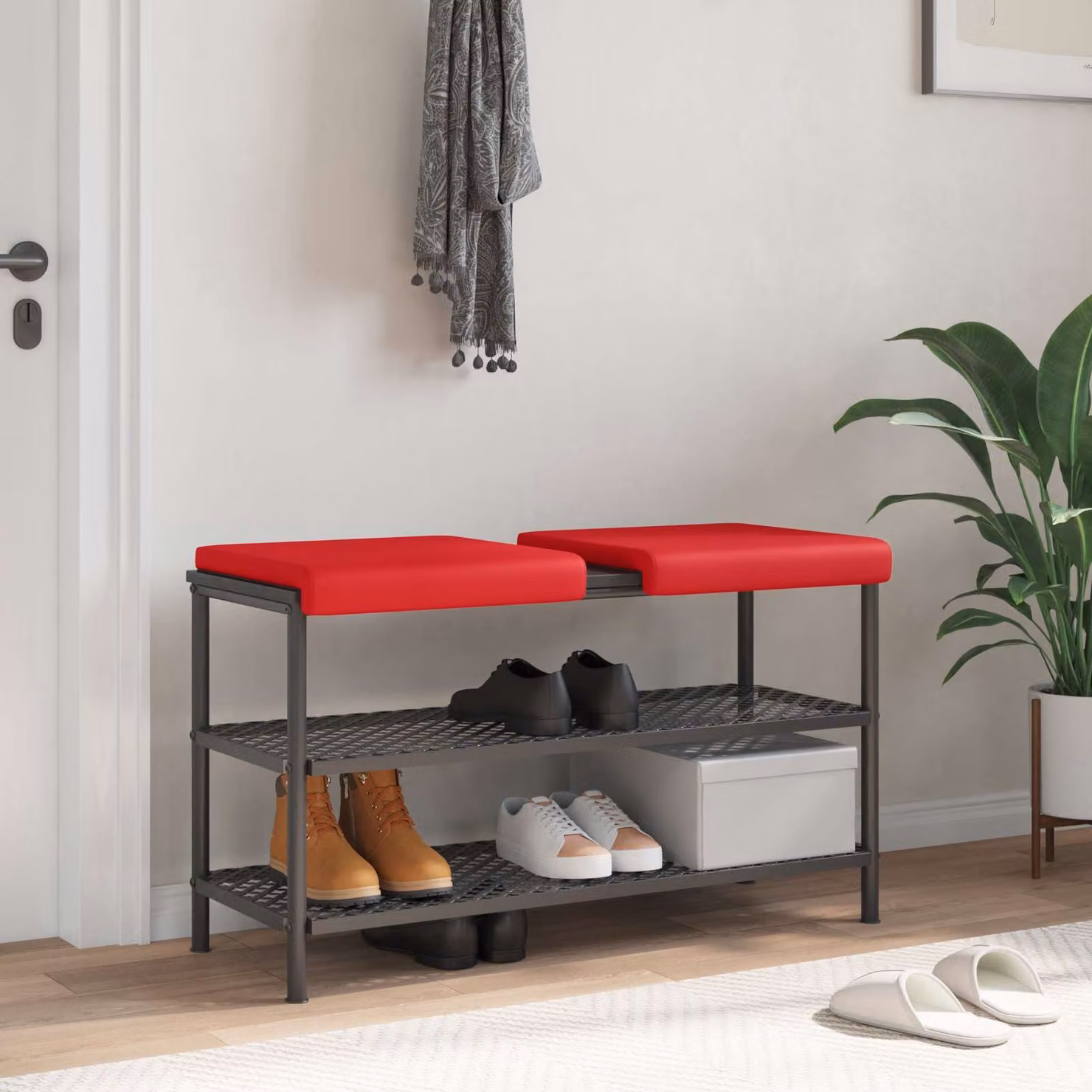 Set di 2 cuscini per panchina vidaXL in similpelle rossa con imbottitura in schiuma e base antiscivolo, L/P/H: 40 x 40 x 35 cm