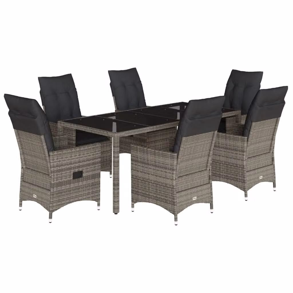Set da Pranzo da Giardino 7 pz con Cuscini in Polyrattan Grigio