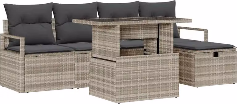 Set Divano da Giardino 6 pcs Grigio chiaro Poly Rattan