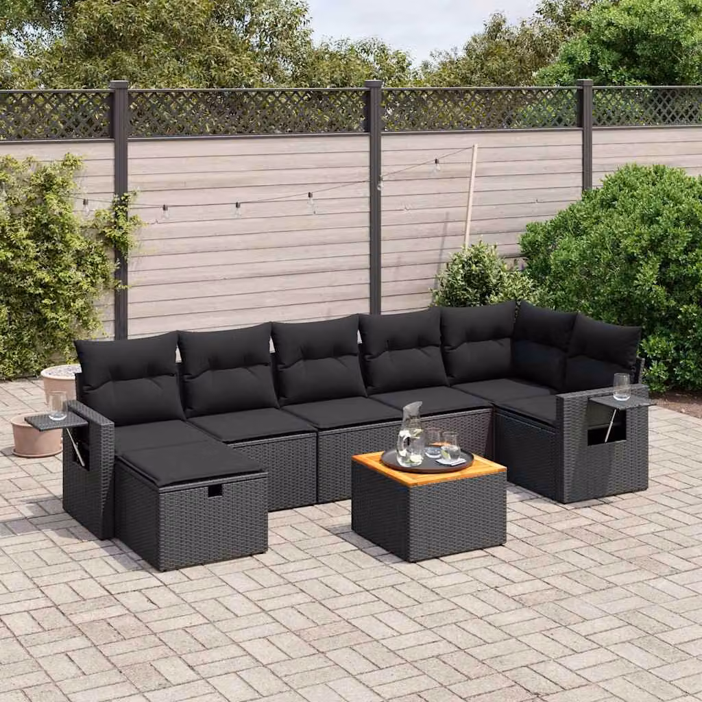 Set di Divani da Giardino a L vidaXL in Polyrattan Nero con 8 Pezzi e Cuscini Inclusi – 1