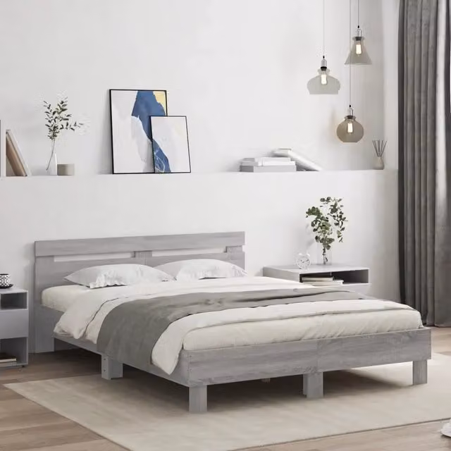 Letto con testiera Sonoma grigio di vidaXL in legno multistrato L/P/H: 200 x 140 x 70 cm