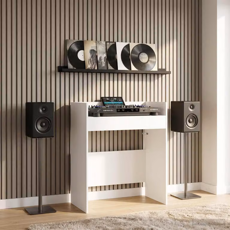 vidaXL Tavolo DJ Bianco in MDF Laminato L: 102 cm, P: 45 cm, H: 102 cm
