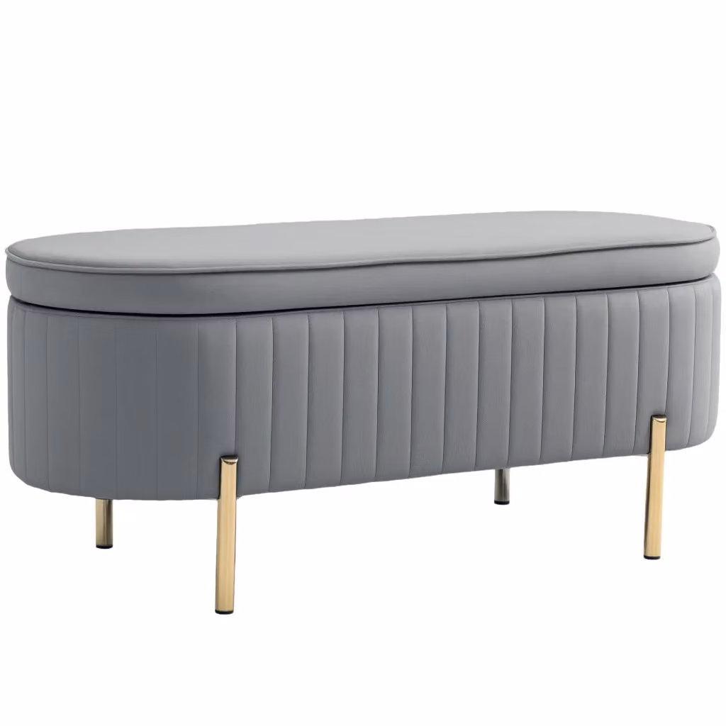Pouf contenitore imbottito in velluto Minimal grigio con dettagli oro L: 108 cm, P: 44 cm, H: 43,5 cm – 2