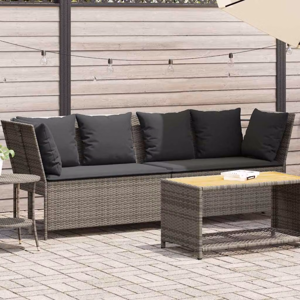 vidaXL Divano da giardino a L con cuscini in polyrattan e struttura in metallo, Grigio