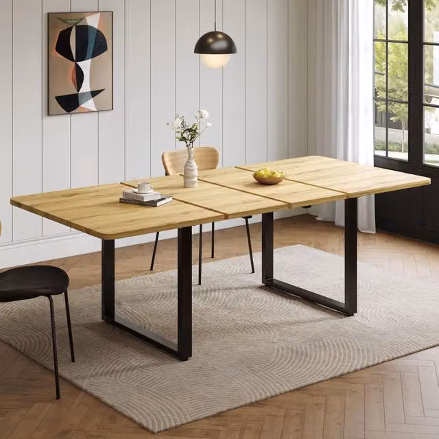 Tavolo da pranzo, allungabile 140/180/220 x 90 cm, per 6-10 persone, gambe in metallo, colore naturale