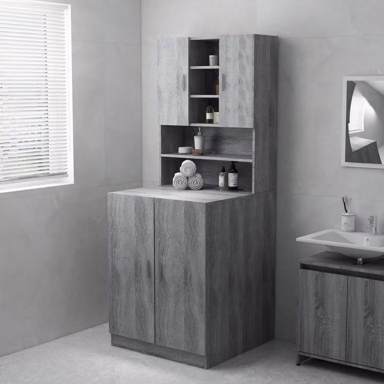 Mobiletti contenitori per lavatrice e mobile lavabo da posizionare sopra la lavatrice - effetto legno grigio sonoma - legno - 71x71,5x91,5 cm