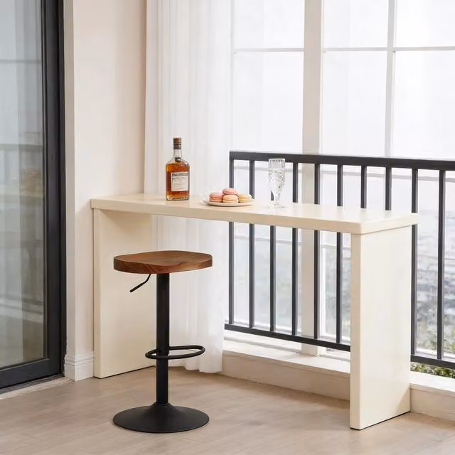 Sgabello da bar OKWISH girevole e regolabile in altezza con seduta ergonomica in legno e metallo marrone