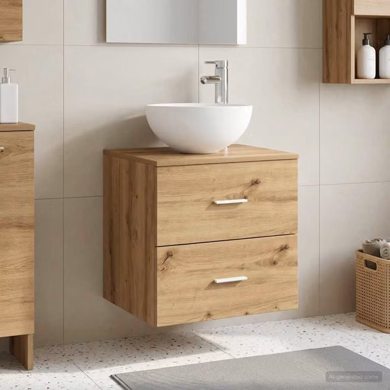 Mobile Lavabo da Parete vidaXL in Rovere con Cassetti e Ante, Moderno, Marrone e Argento, L: 49,5 cm, P: 41 cm, H: 64,5 cm