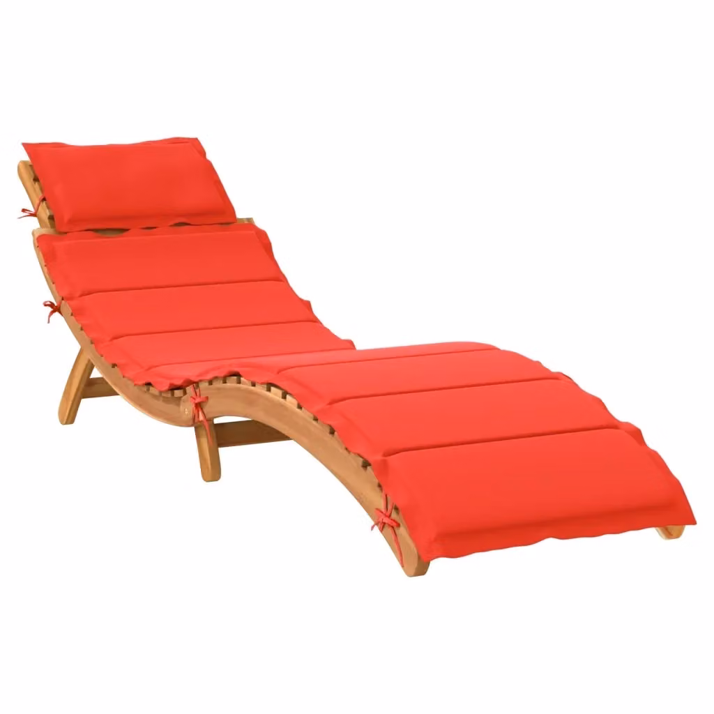 Lettino prendisole vidaXL in legno di acacia con cuscino rosso per esterno – 2