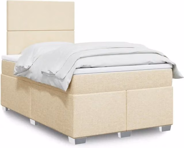 Letto Ibrido vidaXL con Giroletto a Molle e Materasso in Tessuto Beige e Bianco L/P/H: 200 x 120 x 150,5 cm