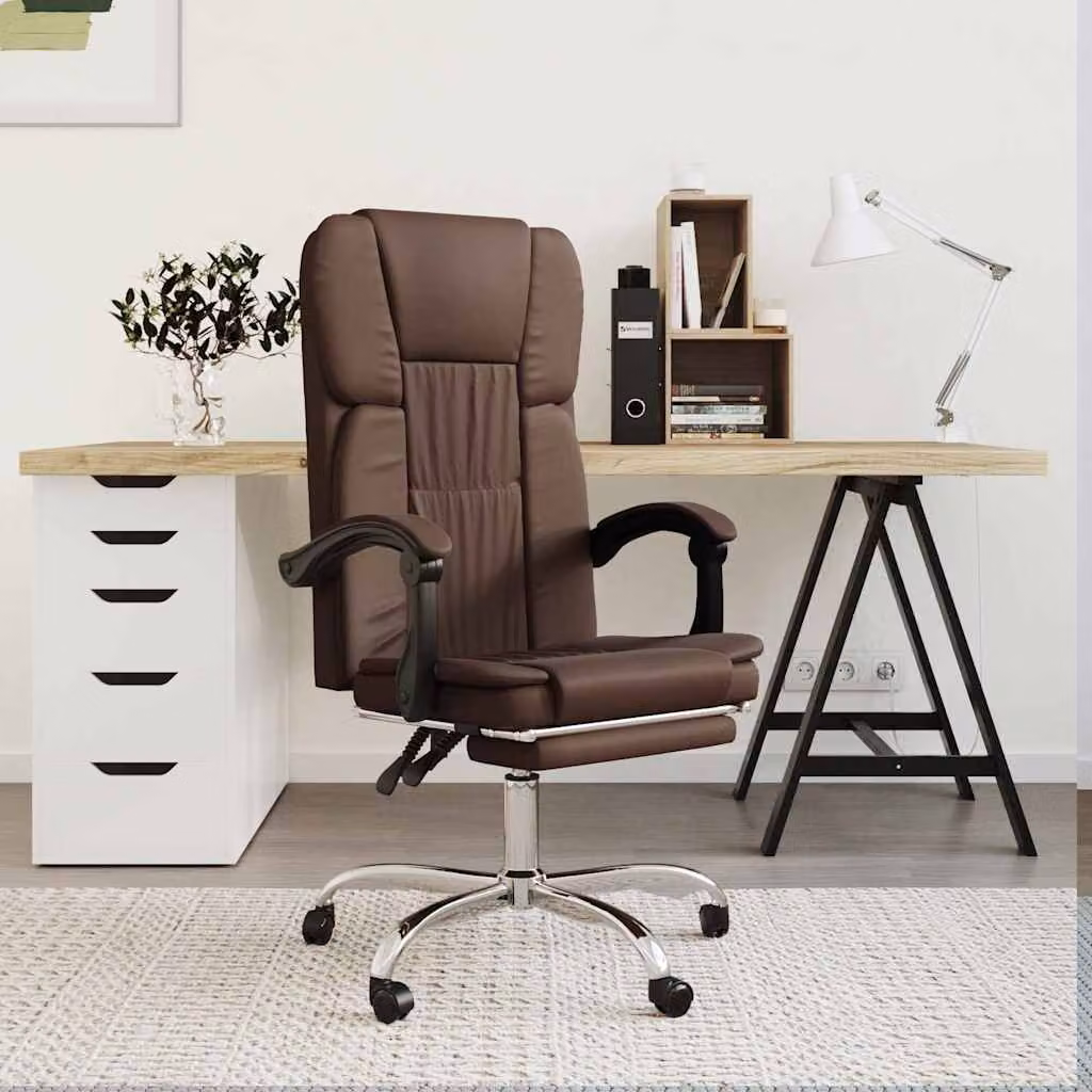 vidaXL Poltrona da Ufficio Executive Reclinabile in Similpelle Marrone con Braccioli e Ruote, L/P/H: 63 x 46,5 x 122 cm