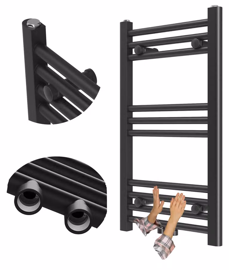 Granitan - Termoarredo bagno - Scaldasalviette 70x40 cm - Radiatore nero - portasciugamani - RAVEN