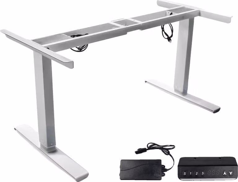 Struttura per scrivania regolabile in altezza, design ergonomico, robusta struttura in metallo, bianco, a due sezioni