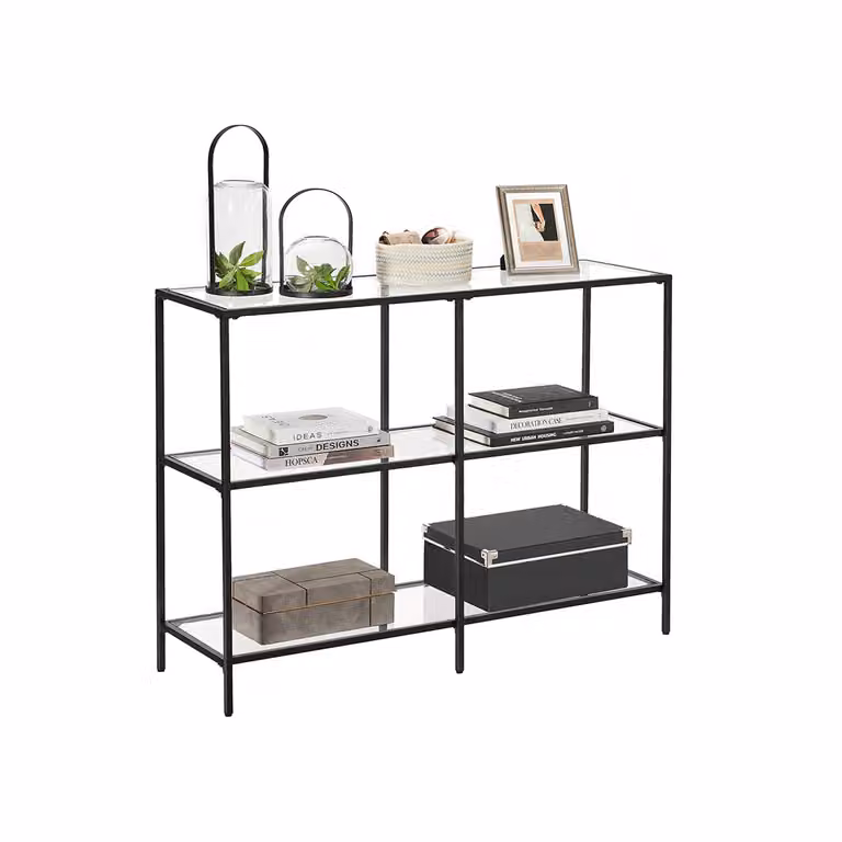 Tavolo Console Moderno in Vetro a 3 Livelli | VASAGLE, Nero / 30 x 100 x 73 cm