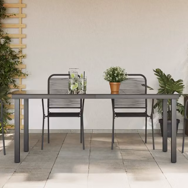 Tavolo da Giardino Nero 190x90x74 cm in Alluminio e Vetro 42789