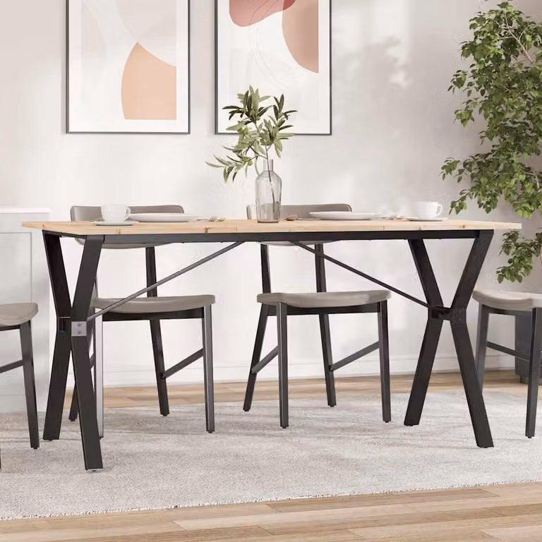 vidaXL Tavolo da Pranzo Rettangolare in Legno di Pino e Metallo Marrone con Telaio a X L: 140 cm, P: 80 cm, H: 75 cm