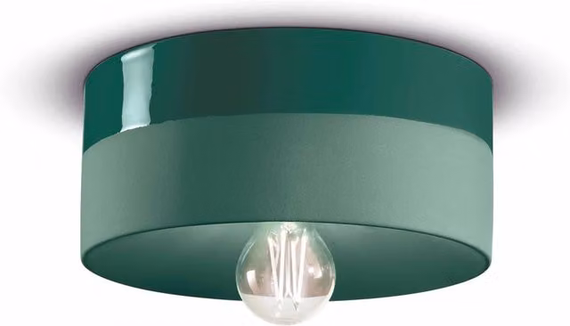 Plafoniera Ferroluce Stile Art Déco in Ceramica Verde Bottiglia con Attacco E27