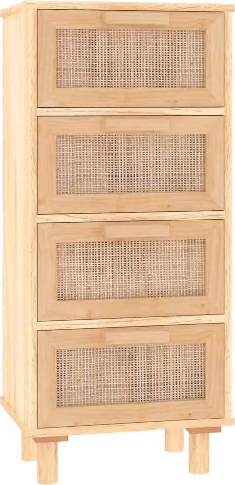Credenza Marrone 40x30x90cm Legno Massello Pino Rattan Naturale