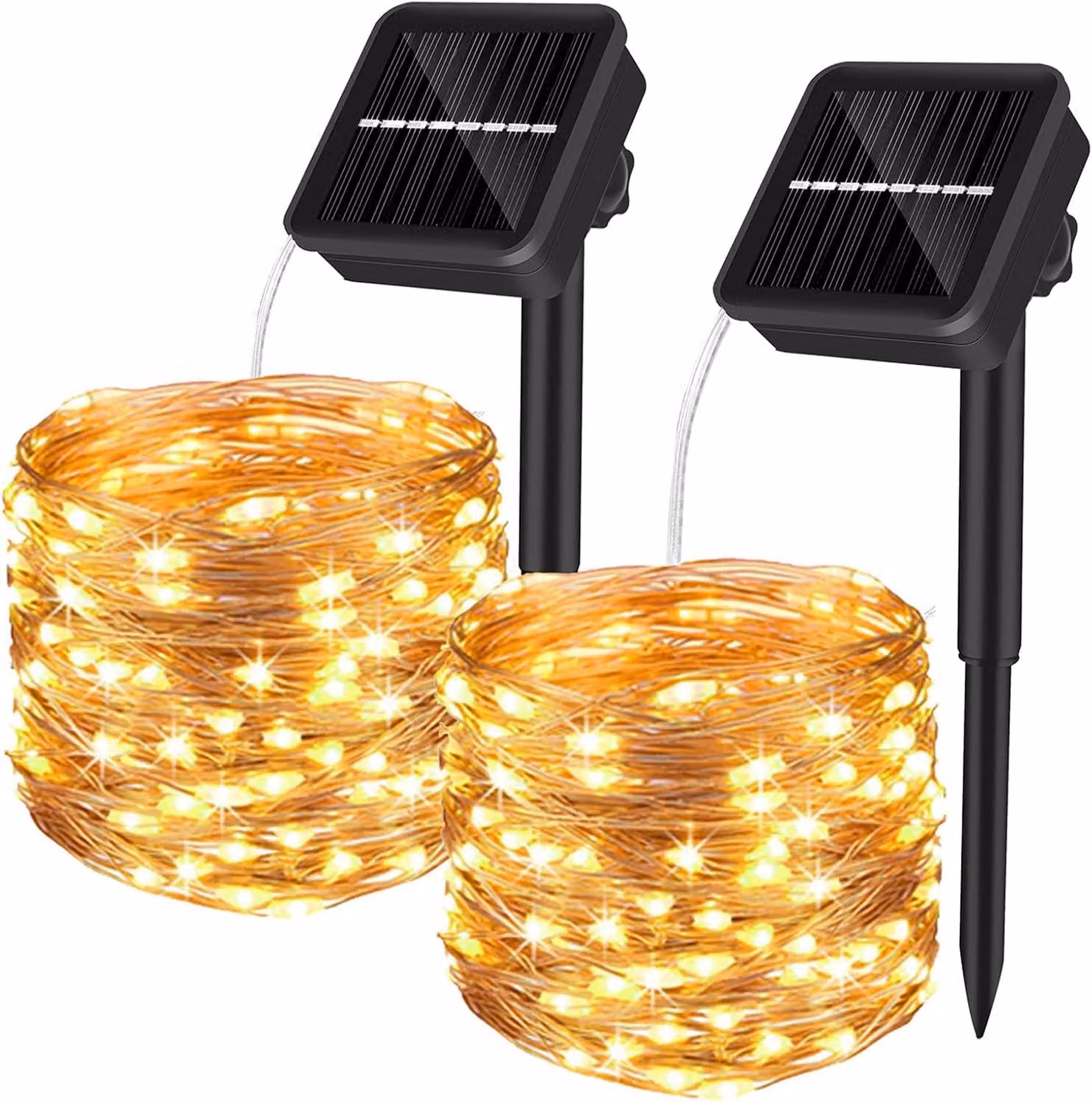 Catena luminosa solare, 2 x 15 metri, 150 LED, luce calda, grado di protezione IP65