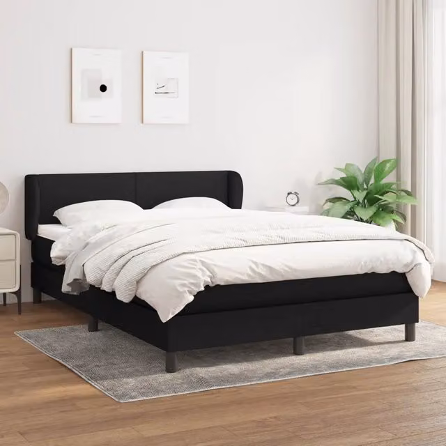 Letto Ibrido vidaXL con Giroletto a Molle e Materasso in Tessuto Nero e Bianco L/P/H: 140 x 200 x 88 cm – 1