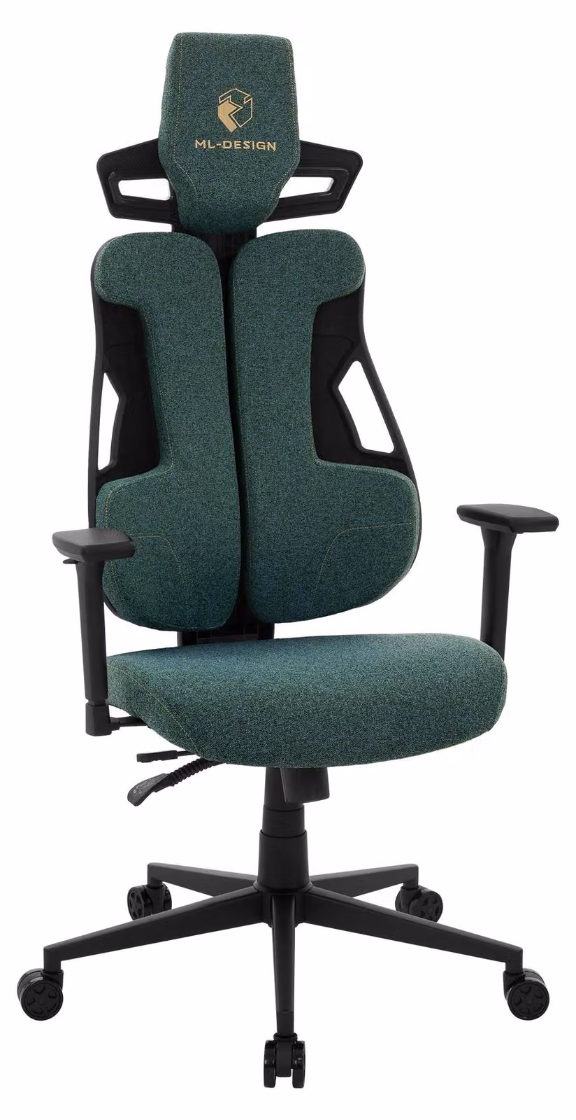 Sedia da gaming ML-Design verde in tessuto, sedia da ufficio ergonomica con braccioli 3D, poggiatesta e supporto lombare, regolabile individualmente
