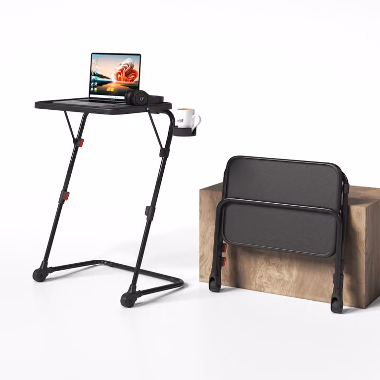 Meubles Cosy Tavolino pieghevole per laptop – Tavolino da divano regolabile in altezza con piano inclinabile e portabevande, nero - BASELINE