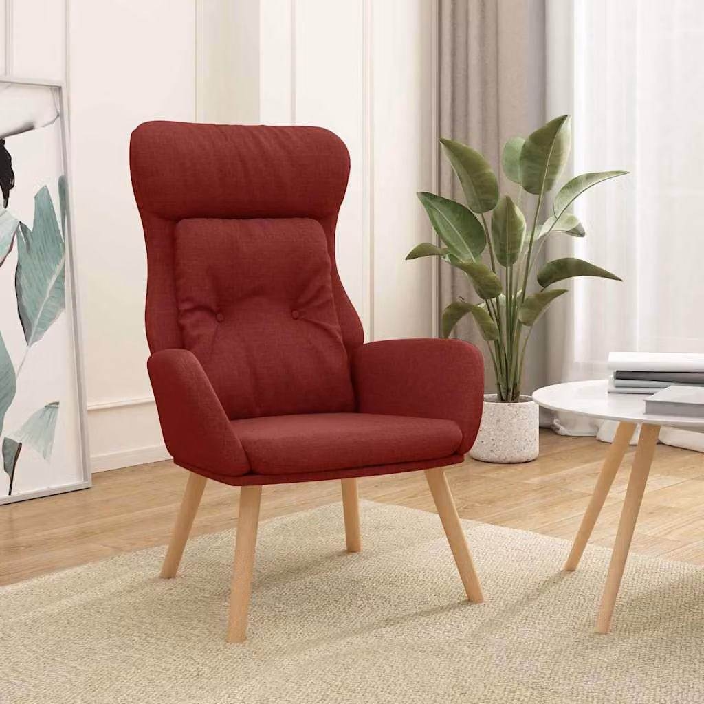 vidaXL Poltrona Rilassante Moderna in Tessuto Rosso con Braccioli e Struttura in Metallo e Legno