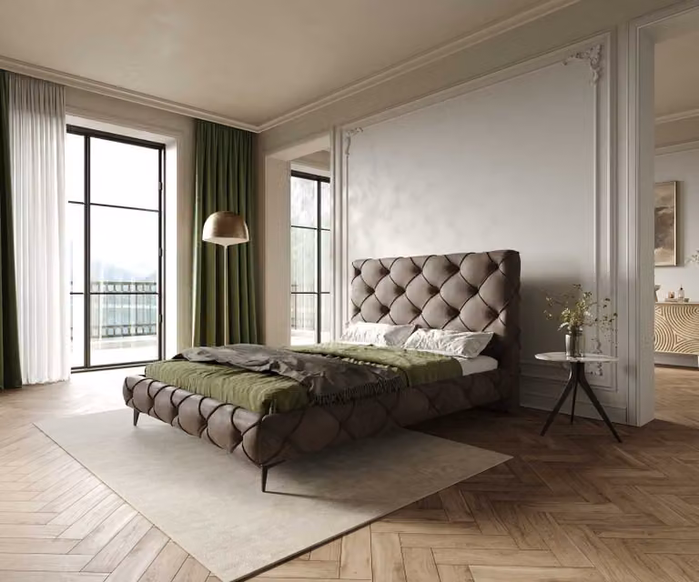 DELIFE Struttura letto imbottita Nayara 140x200 cm microfibra taupe vintage