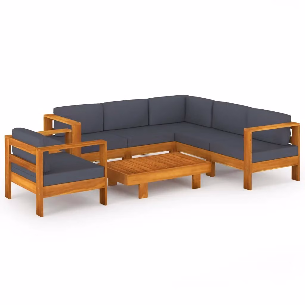 Set Divani da Giardino vidaXL in Legno di Acacia con Cuscini Grigi per 7 Persone – 2