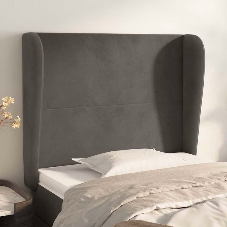 Testiera ad orecchio vidaXL in velluto grigio scuro L/P/H: 93 x 23 x 118/128 cm