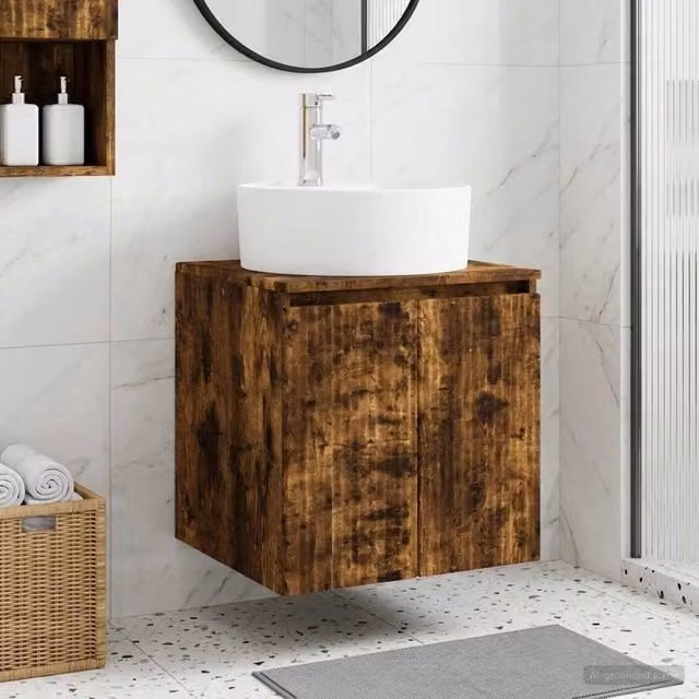 Mobile Lavabo da Parete Moderno vidaXL in Rovere Fumo Marrone L: 49,5 cm, P: 44,5 cm, H: 65 cm