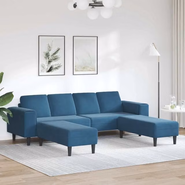 Divano angolare moderno vidaXL in tessuto blu con cuscini per il tuo soggiorno