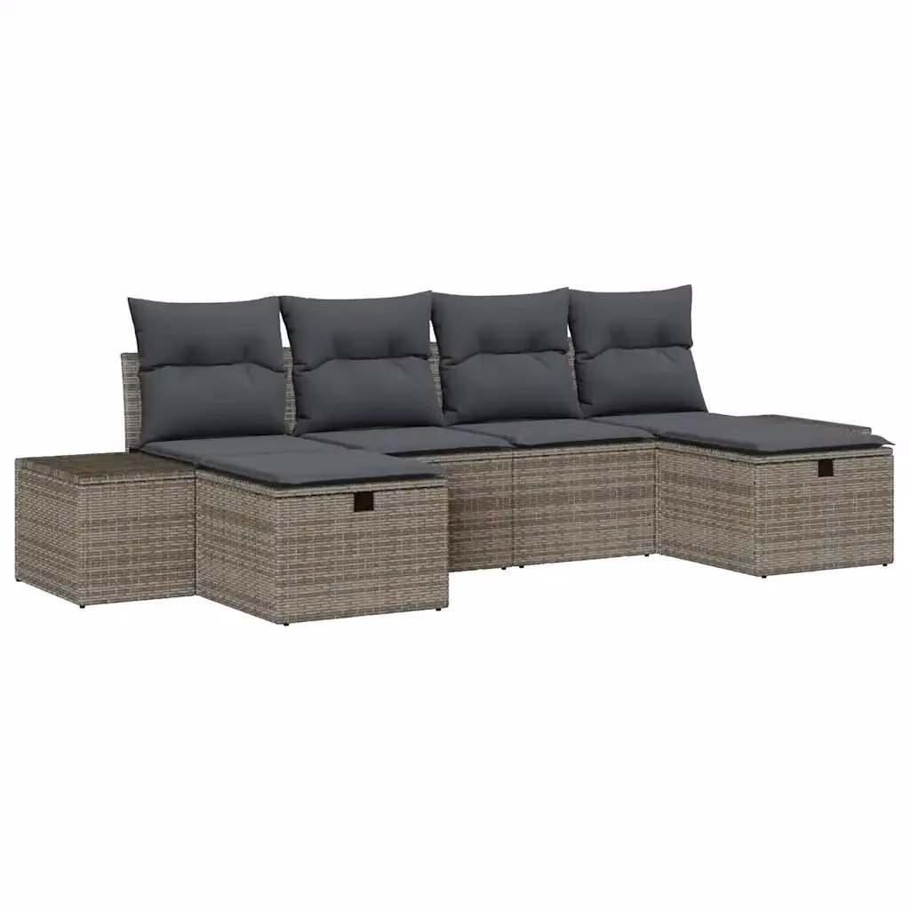 Set Divano da Giardino a L vidaXL in Polyrattan Grigio con Cuscini e Ottoman, 6 Pezzi – 2