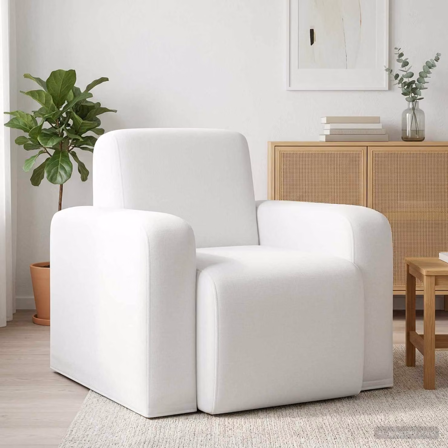 Poltrona moderna vidaXL in tessuto bianco con braccioli e struttura in legno
