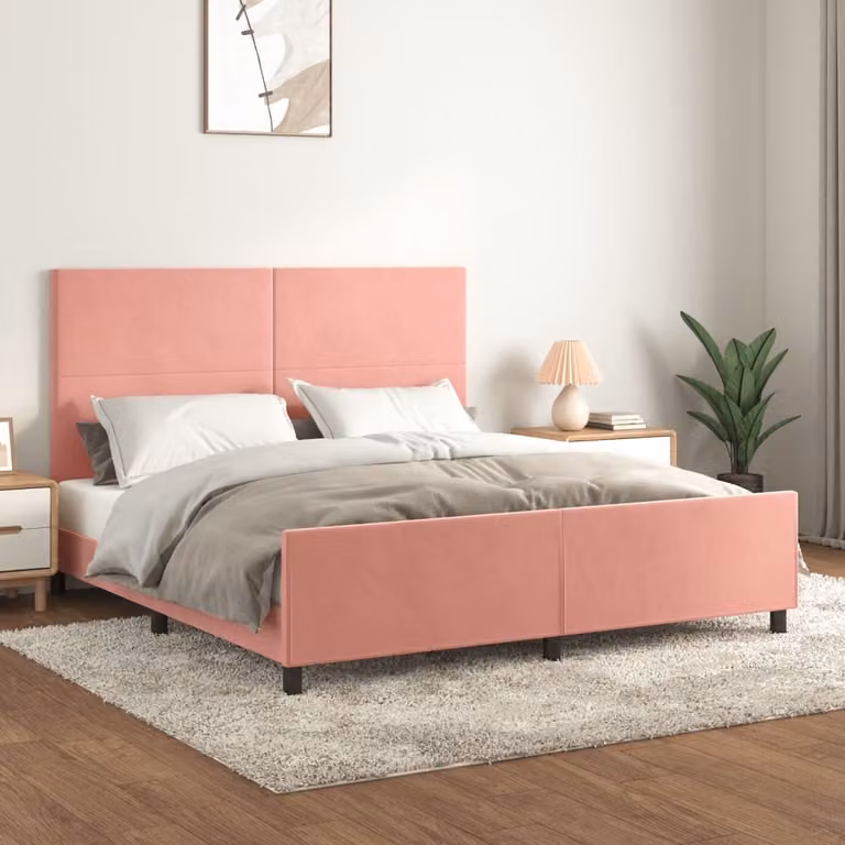 vidaXL Letto con testiera rosa 160x200 cm in velluto - Letto con testiera - Letto con testiera - Letto - Letto con testiera
