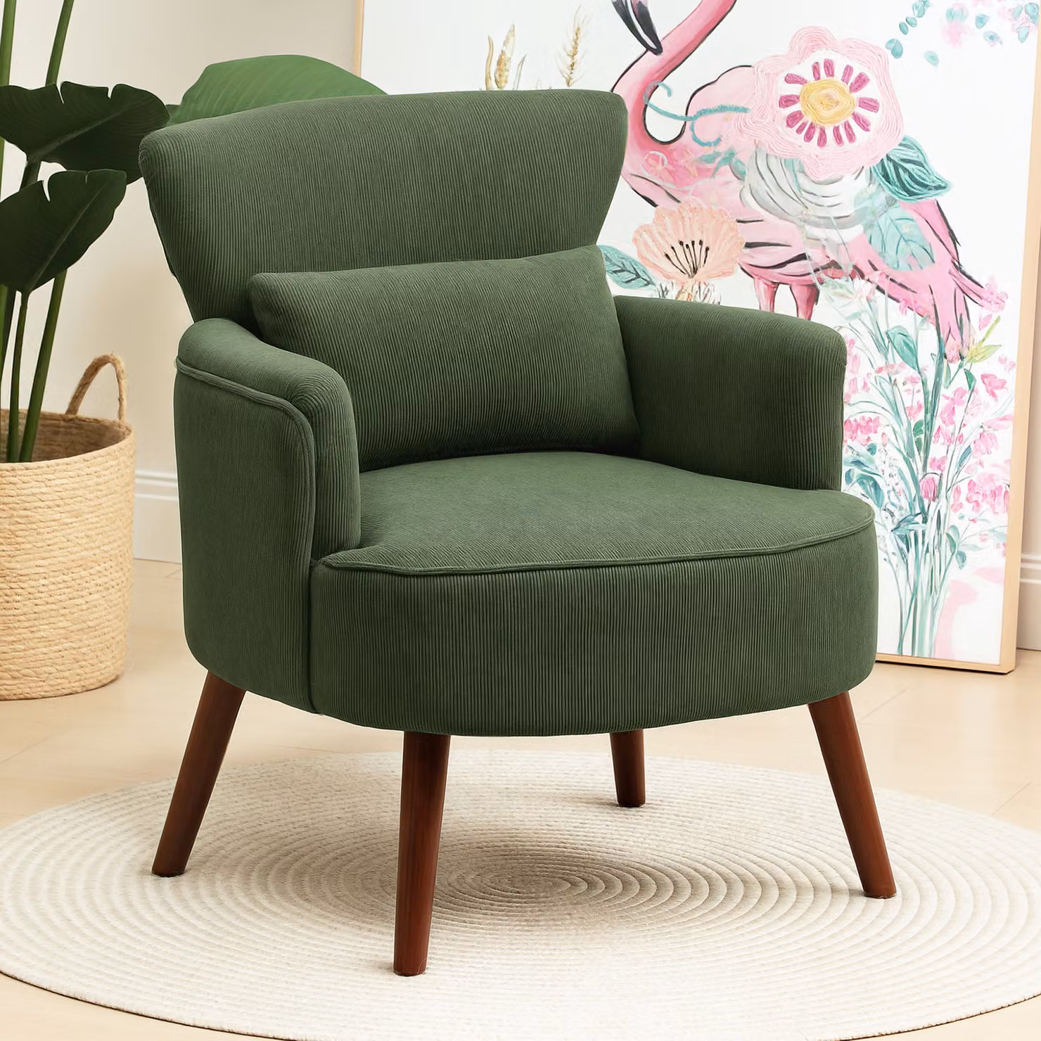 Poltrona Moderna HOMCOM in Velluto Verde con Schienale e Gambe in Legno e Braccioli – 2