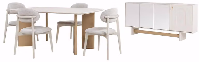 Mobili set completo composto da tavolo da pranzo con 4 sedie e credenza di design per la sala da pranzo