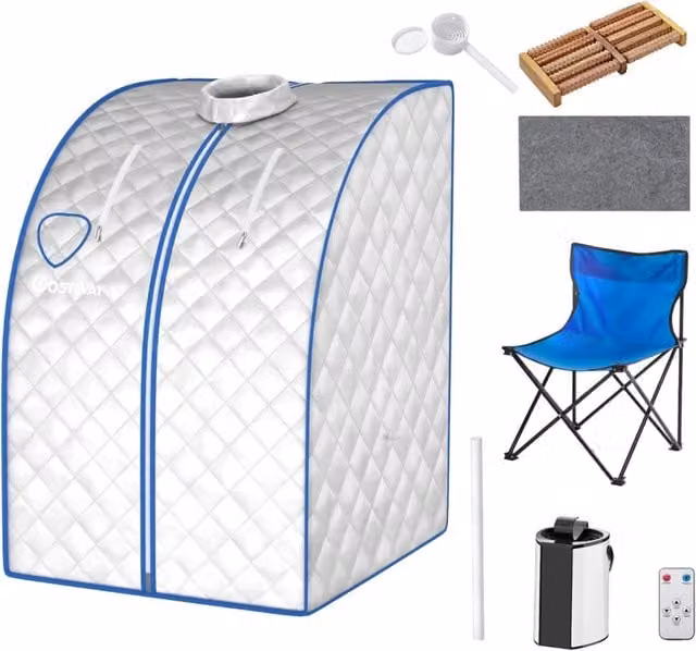 Sauna a vapore portatile pieghevole con timer e temperatura regolabili e telecomando, colore Argento