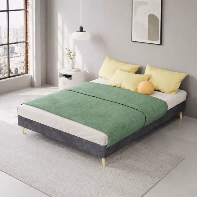 Struttura letto moderna Mivray rivestita in velluto grigio con struttura in metallo L/P: 140 x 200 cm