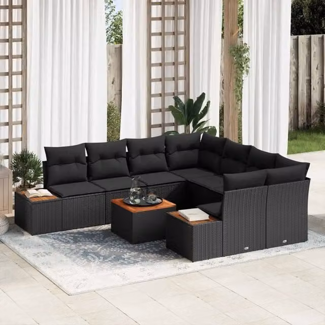 Set Divano da Giardino 9 pz Nero Poly Rattan 3356723