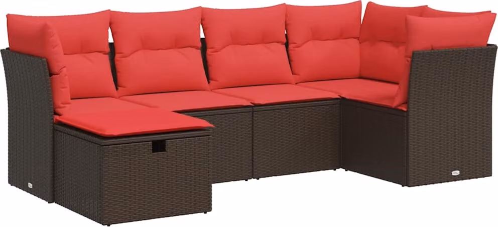 Set Divano da Giardino 6 pz con Cuscini Marrone in Polyrattan