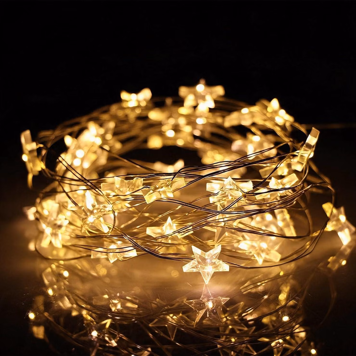 Catena luminosa con stelle, 4 metri, 40 LED, luce bianco caldo, alimentazione a batteria