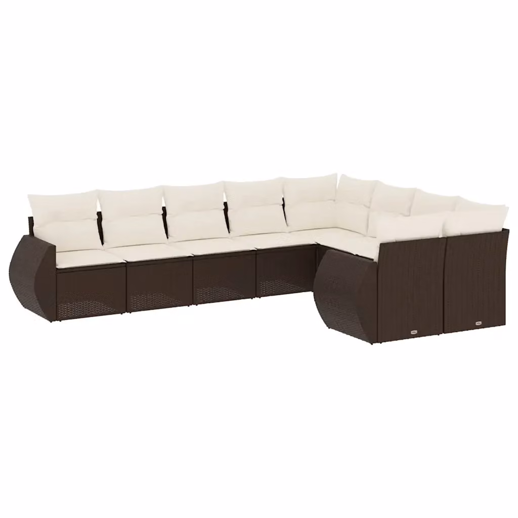Set di Divani da Giardino vidaXL 9 Pezzi con Cuscini Marrone e Bianco in Polyrattan e Metallo – 2