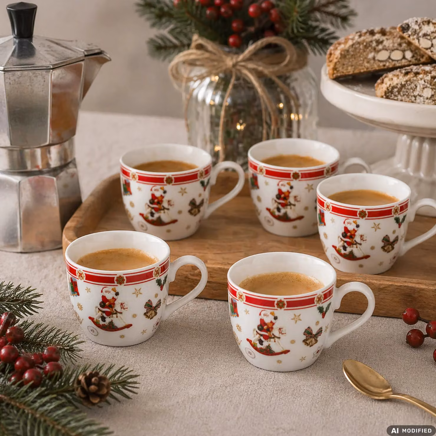 Set di 6 tazzine da caffè natalizie Ribbon Treasures Vestiamo Casa in porcellana bianca, 9 cl – 2