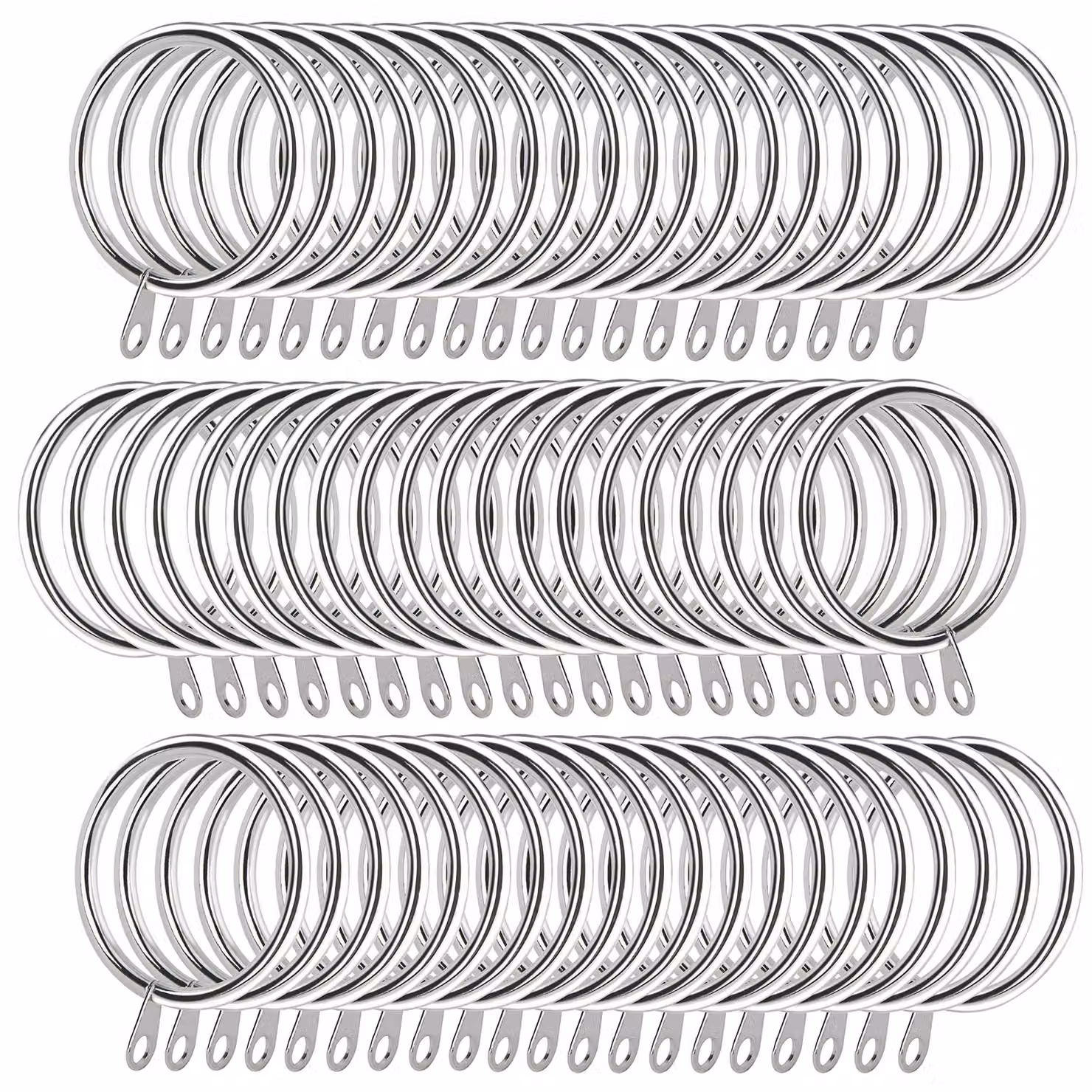 Anelli per tende, 60 pezzi, metallo, diametro interno di 37 mm, color argento